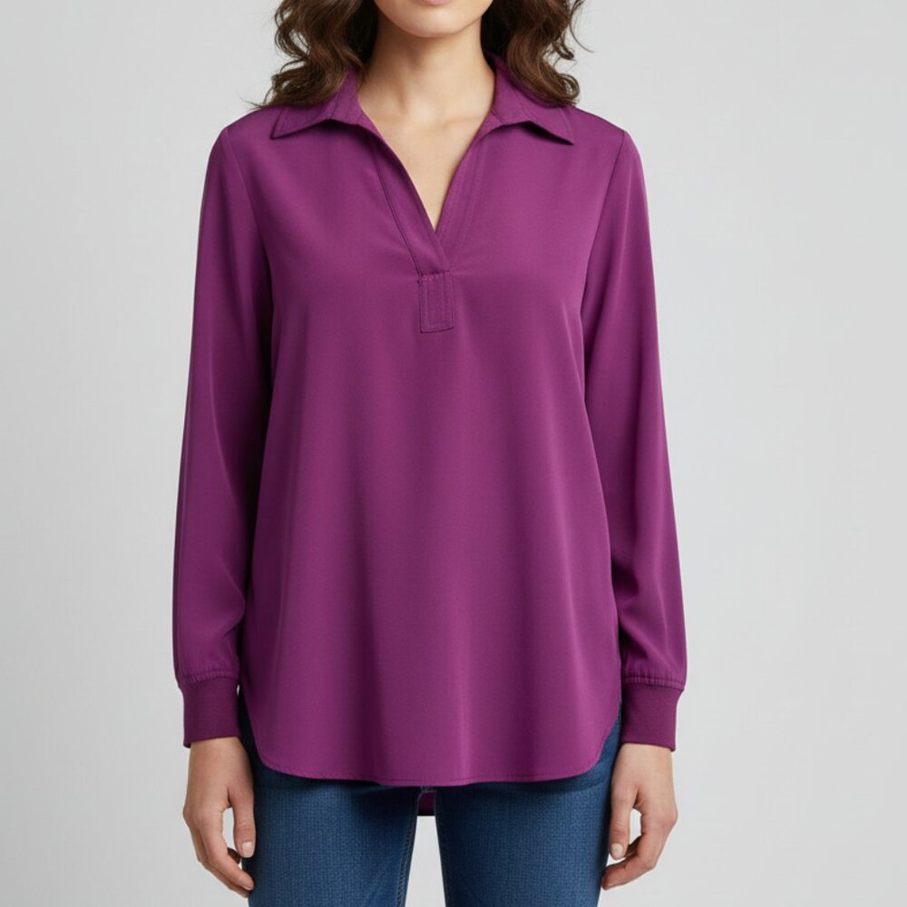 Purple Blouse V-Neck Long Sleeves Joe Fresh Medium